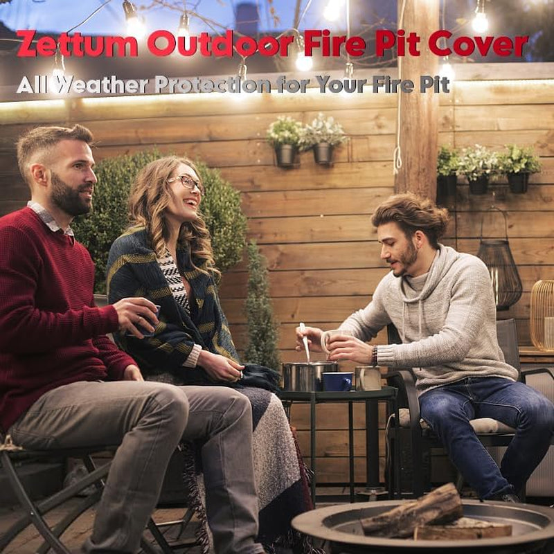 Fire Pit Cover round 32 Inch - Outdoor Firepit Cover Heavy Duty & Waterproof, 600D Patio Fire Table Cover Gas Fire Pit Accessories Fade & Weather Resistant - 32 X 32 X 16 Inch