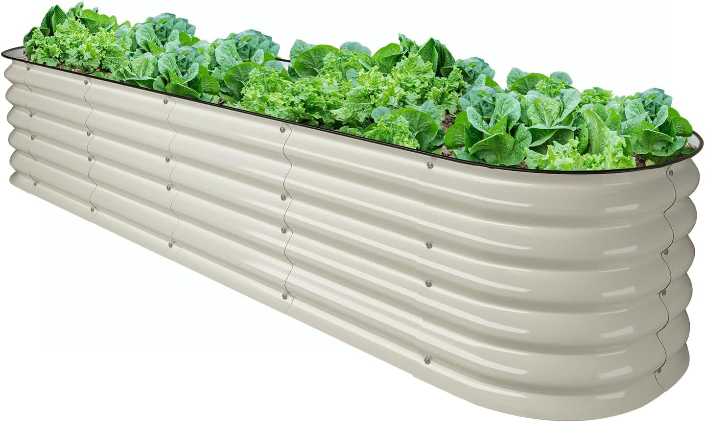 8Ft X 2Ft X 1.4Ft Raised Garden Bed Kit, Large Zinc-Aluminum-Magnesium Stainless Steel Metal Planter Box, for Planting Outdoor Plants Vegetables, White