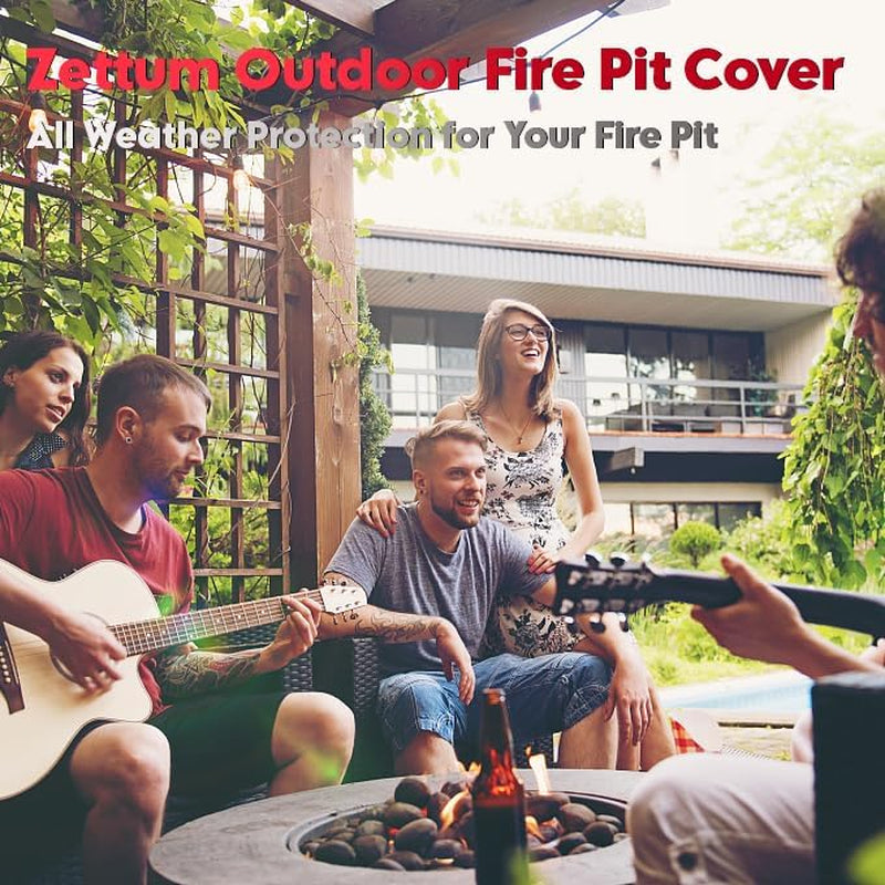 Fire Pit Cover round 32 Inch - Outdoor Firepit Cover Heavy Duty & Waterproof, 600D Patio Fire Table Cover Gas Fire Pit Accessories Fade & Weather Resistant - 32 X 32 X 16 Inch