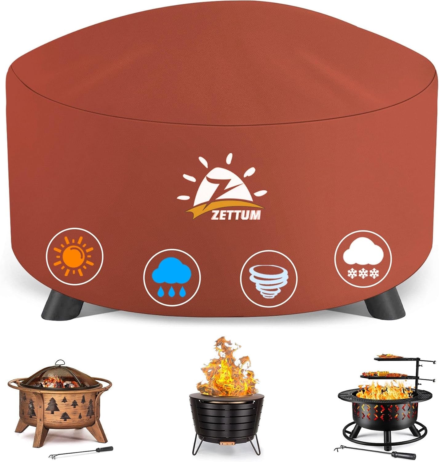 Fire Pit Cover round 32 Inch - Outdoor Firepit Cover Heavy Duty & Waterproof, 600D Patio Fire Table Cover Gas Fire Pit Accessories Fade & Weather Resistant - 32 X 32 X 16 Inch