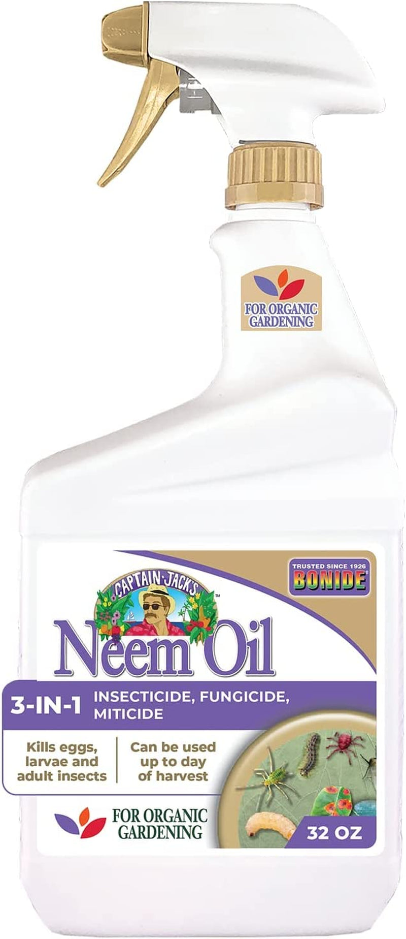 Captain Jack'S Neem Oil, 32 Oz Ready-To-Use Spray, Multi-Purpose Fungicide, Insecticide and Miticide for Organic Gardening