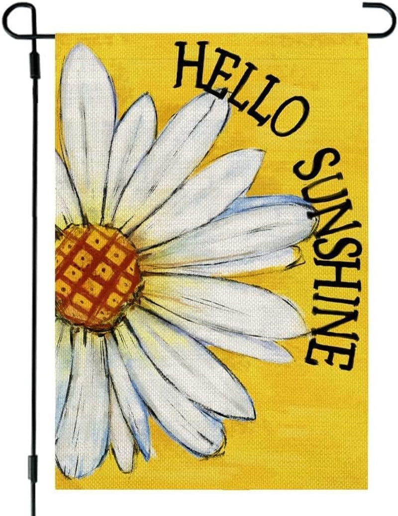 "Hello Sunshine" Summer Garden Flag - Double-Sided Floral Design, 12x18 Inch Burlap Yard Decoration Featuring Daisy Welcome Theme, CF828-12