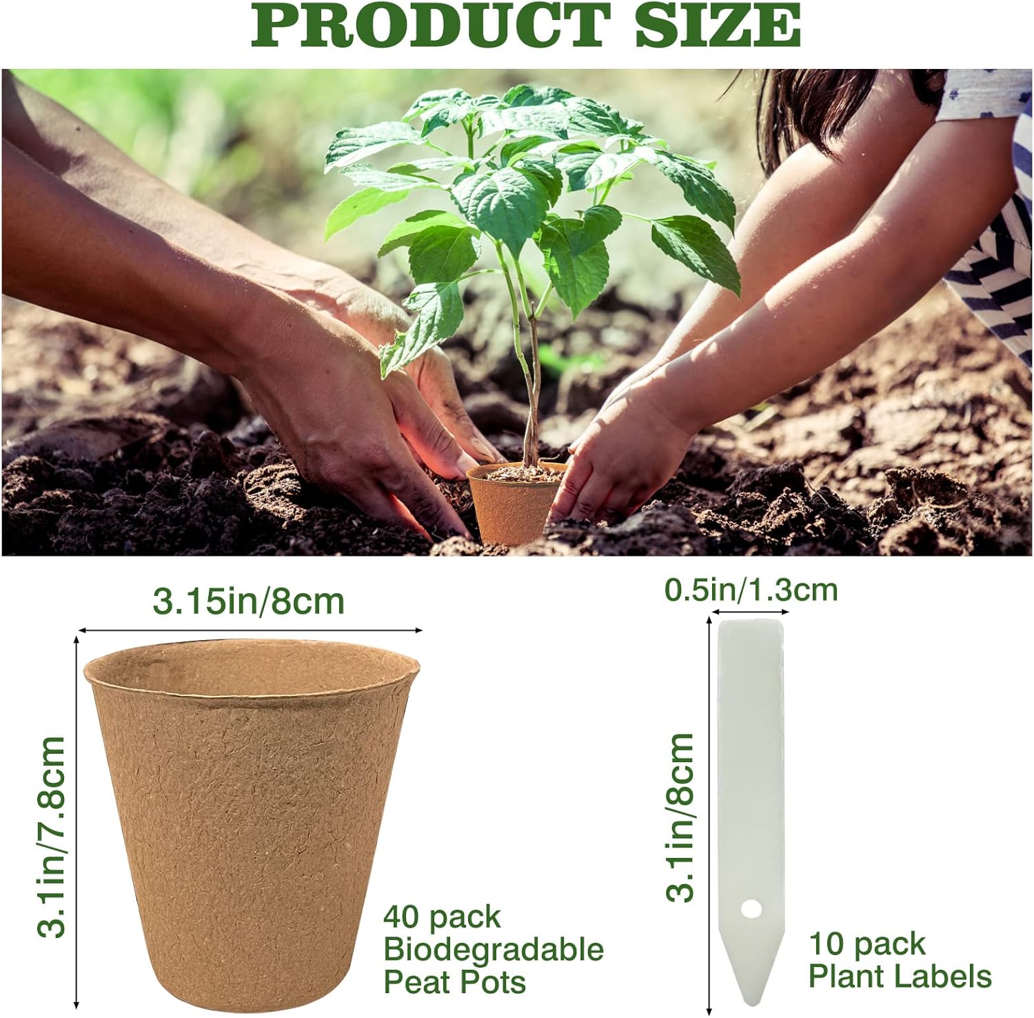 40Pcs 3.15 Inch Peat Pots, Biodegradable Eco-Friendly round Plant Seedling Starters Kit, Seed Germination Trays with 10 Plant Labels for Flower Vegetable Tomato Saplings & Herb Seed Germination