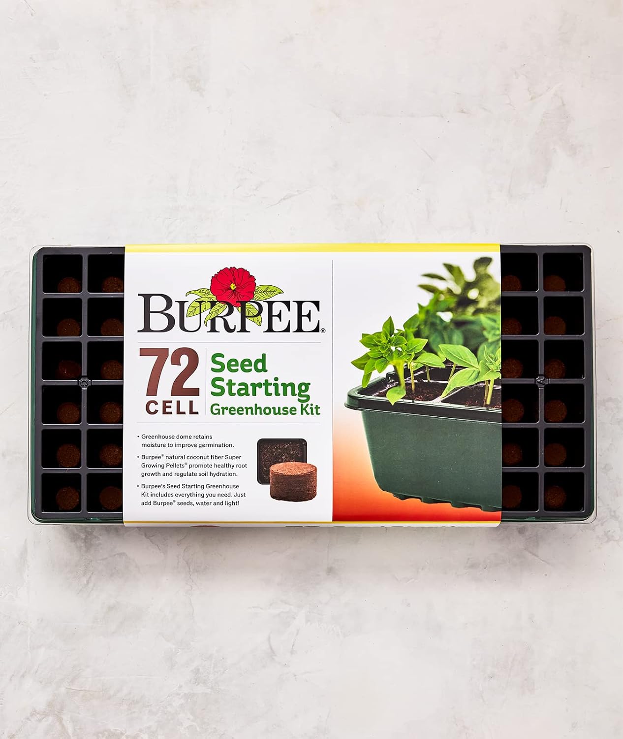 Greenhouse Indoor Starting Herbs, Flowers and Vegetables | Includes Dome, Watering, Seed Starter Tray, Coir Pellets | 10" W X 20" L X 5" H, One Size, 1 Kit (72 Cells)