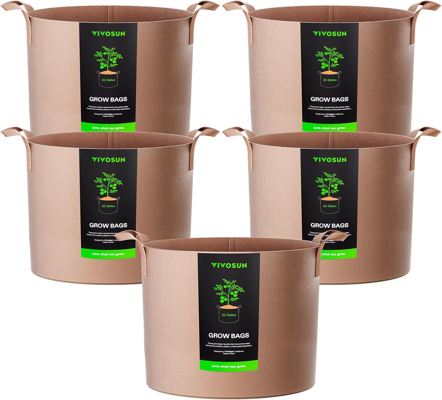 5-Pack 5 Gallon Grow Bags Heavy Duty 300G Thickened Nonwoven Plant Fabric Pots with Handles