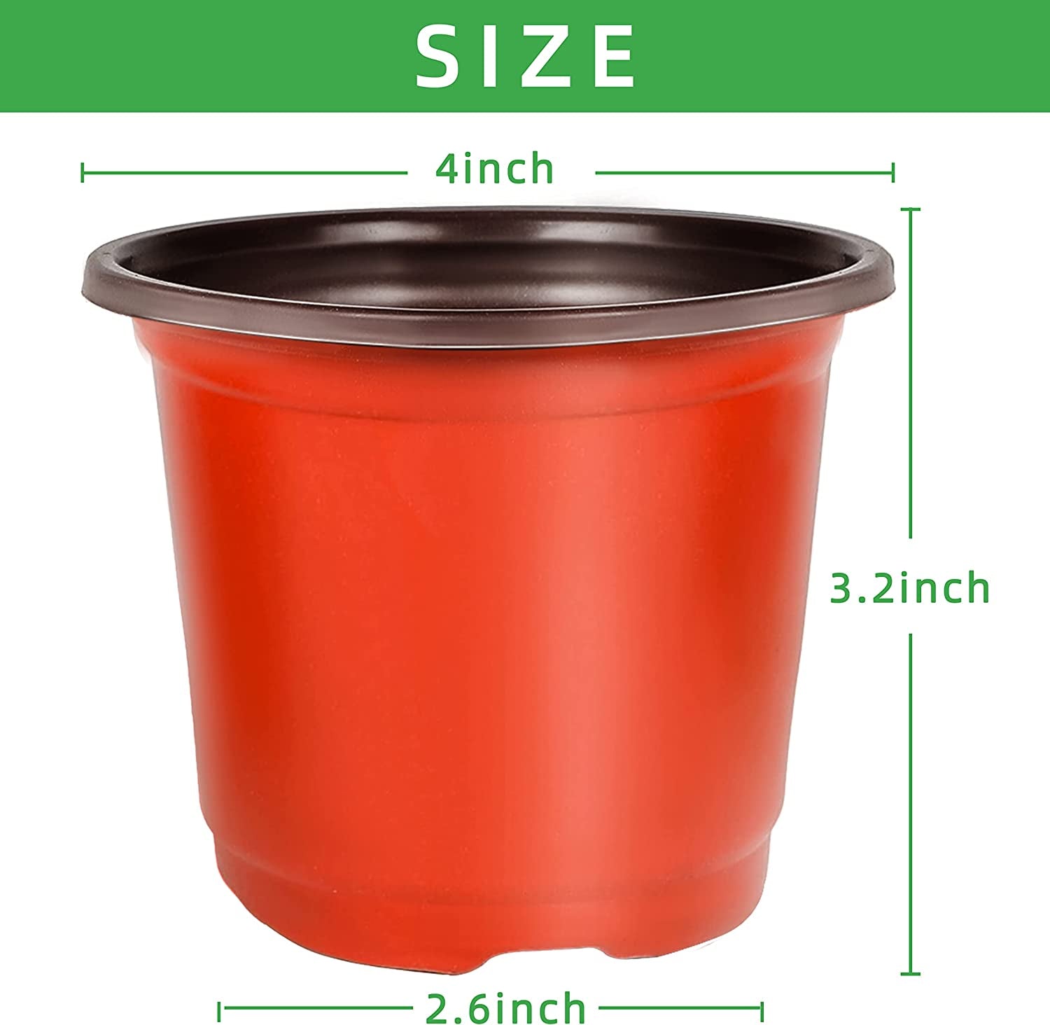 4-Inch Small Plastic Nursery Pots (100-Pack) with Plant Labels for Seedlings and Flowers - Indoor and Outdoor Planting Containers (Red)