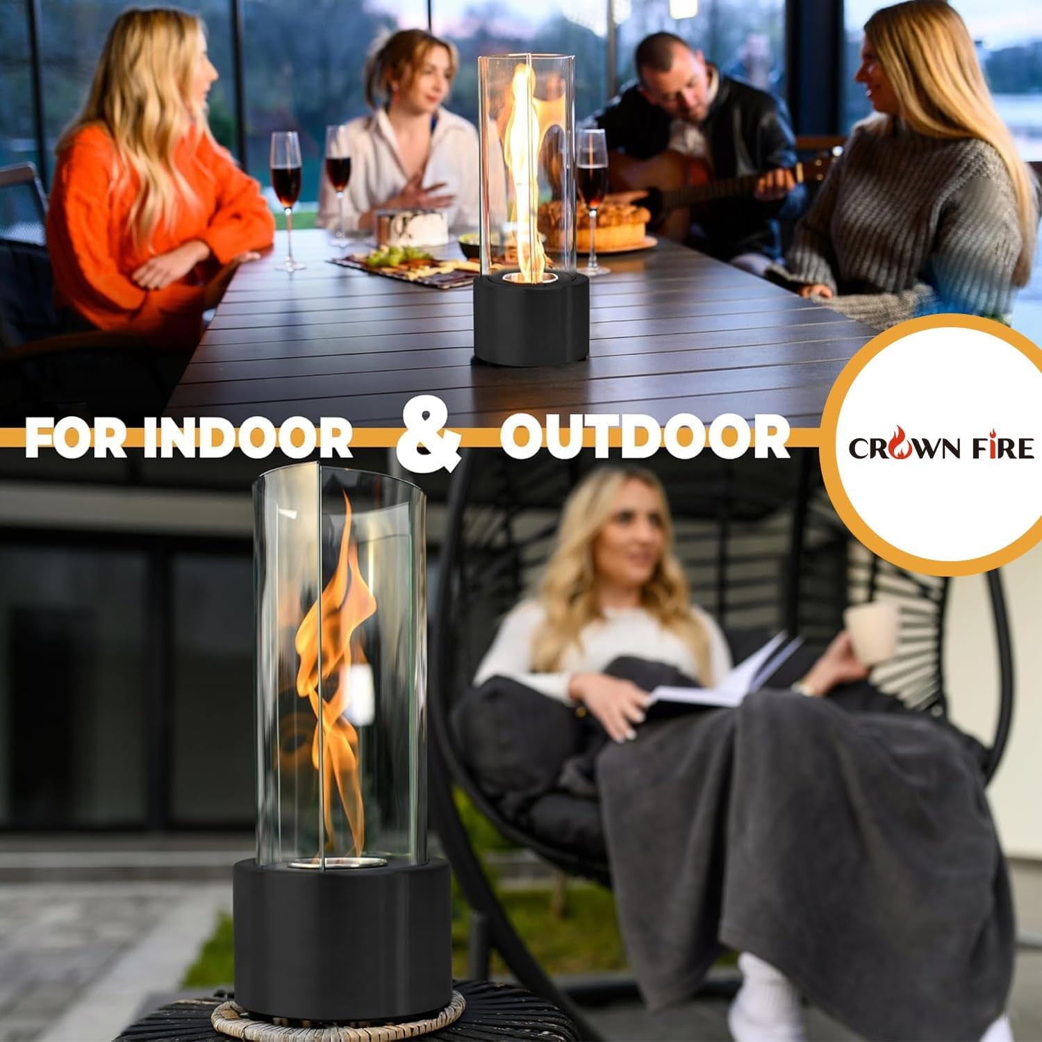 Tornado Tabletop Fire Pit - Premium Alcohol Tabletop Fireplace - Indoor Fire Pit Tabletop & Outdoor Table Top Firepit with Adjustable Flame Ring, Gift for Balcony Home Decor, Patio and Backyard