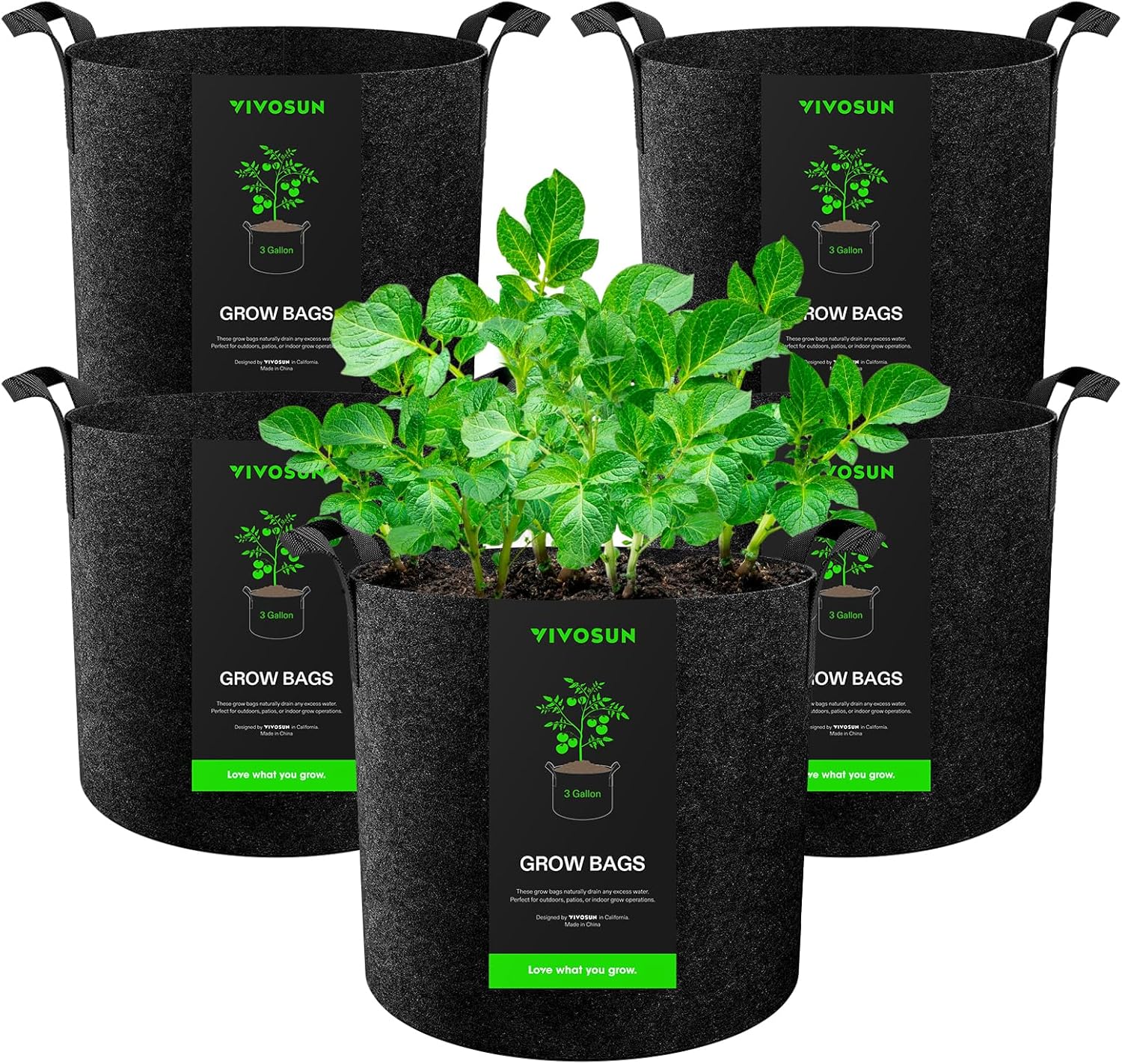 5-Pack 5 Gallon Grow Bags Heavy Duty 300G Thickened Nonwoven Plant Fabric Pots with Handles