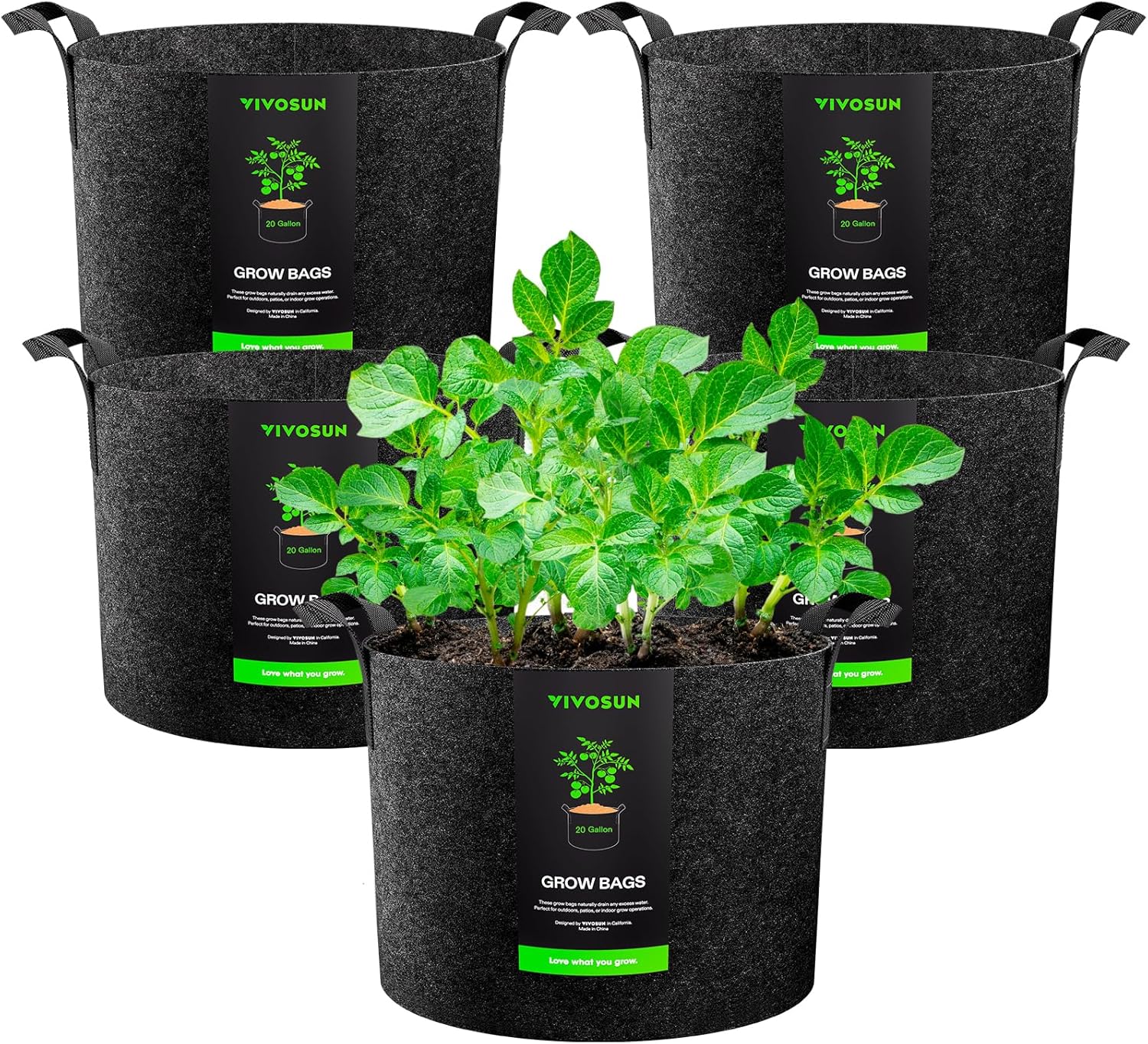 5-Pack 5 Gallon Grow Bags Heavy Duty 300G Thickened Nonwoven Plant Fabric Pots with Handles