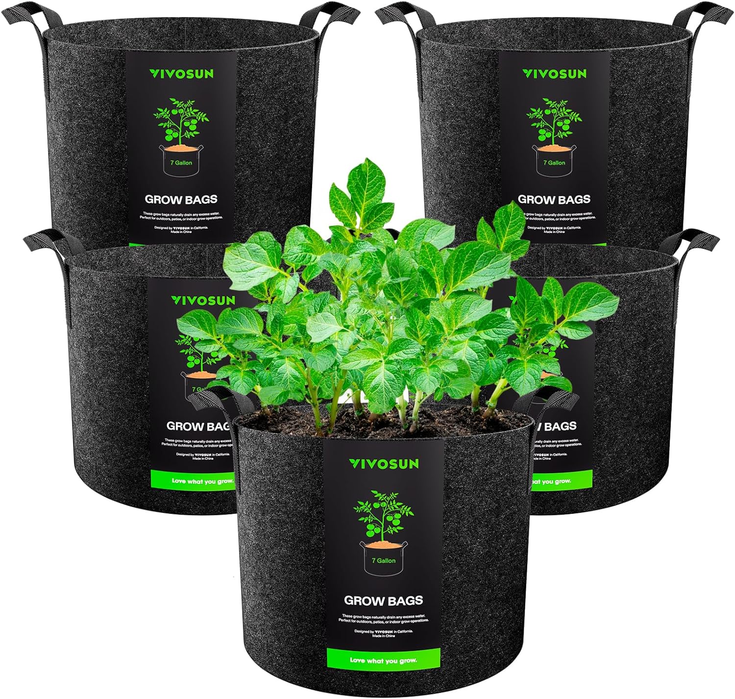 5-Pack 5 Gallon Grow Bags Heavy Duty 300G Thickened Nonwoven Plant Fabric Pots with Handles