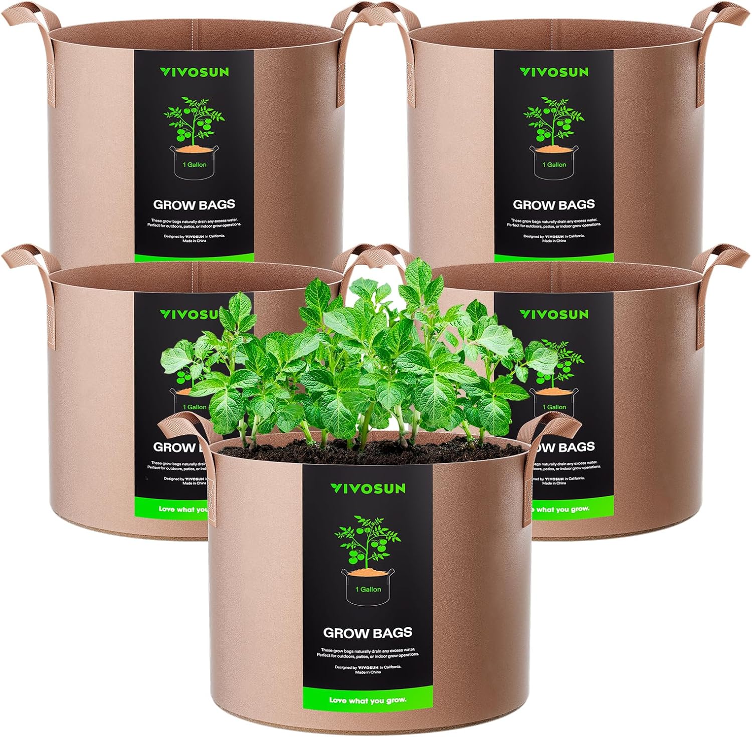 5-Pack 5 Gallon Grow Bags Heavy Duty 300G Thickened Nonwoven Plant Fabric Pots with Handles