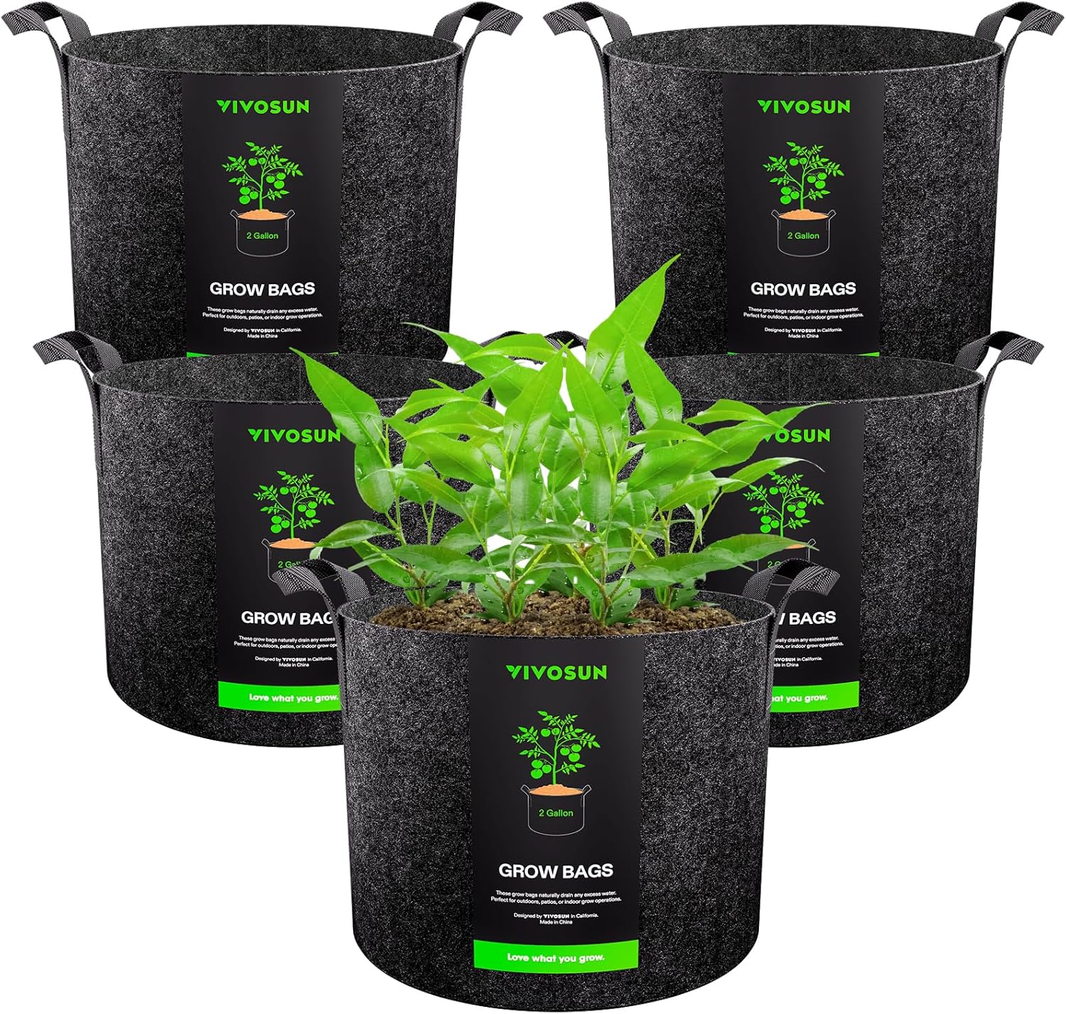 5-Pack 5 Gallon Grow Bags Heavy Duty 300G Thickened Nonwoven Plant Fabric Pots with Handles