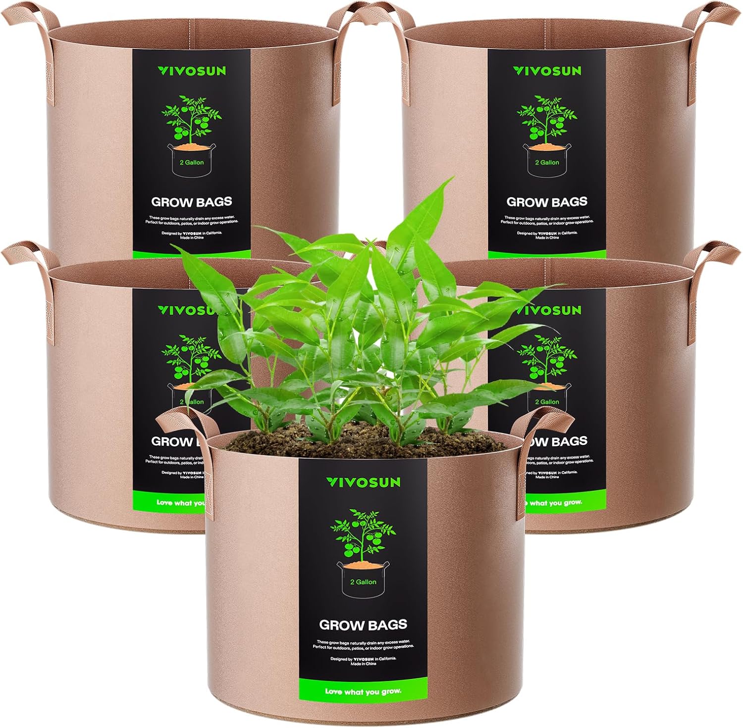 5-Pack 5 Gallon Grow Bags Heavy Duty 300G Thickened Nonwoven Plant Fabric Pots with Handles