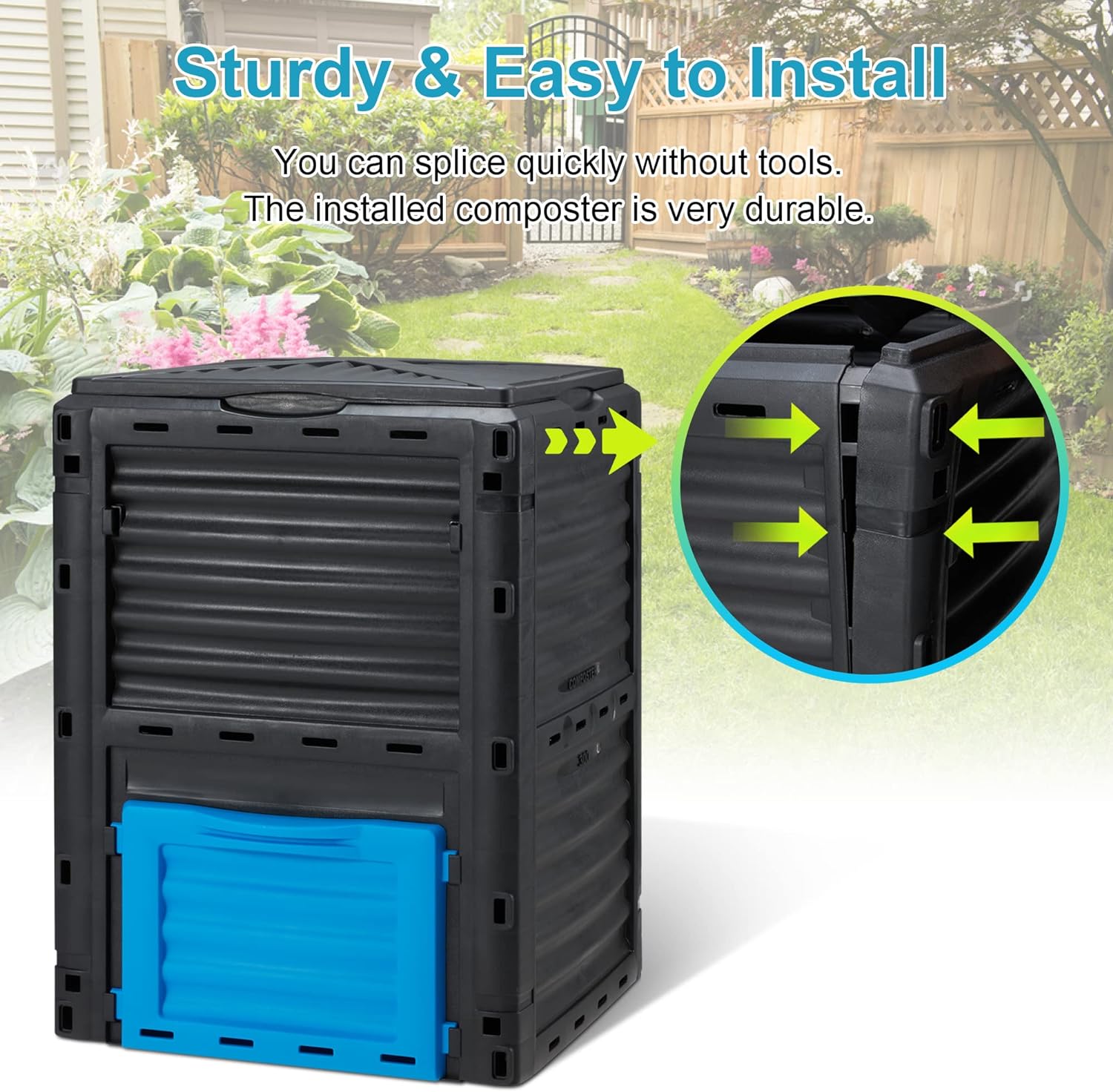 Garden Compost Bin 80 Gallon (300L) Large, Outdoor Composter from PP Material,Composting Box Easy Assembly & Many Vents, Fast Creation of Fertile Soil, Lightweight & Sturdy