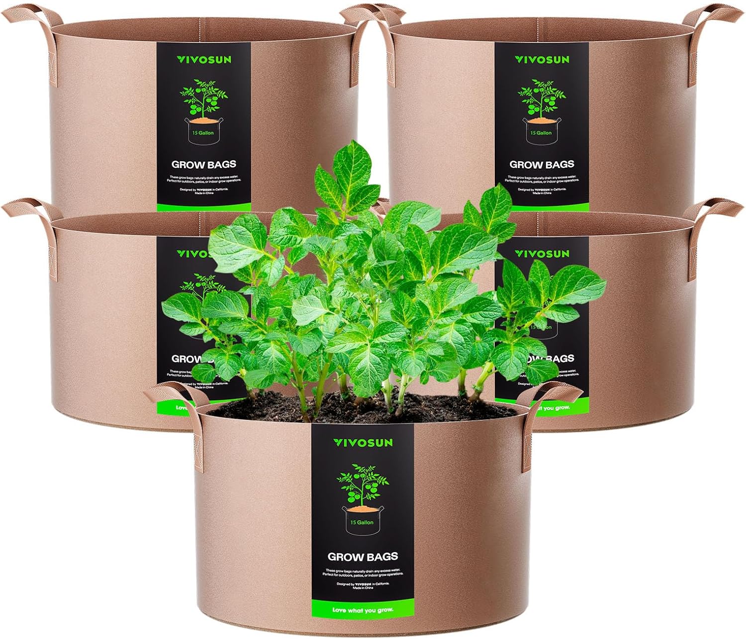 5-Pack 5 Gallon Grow Bags Heavy Duty 300G Thickened Nonwoven Plant Fabric Pots with Handles