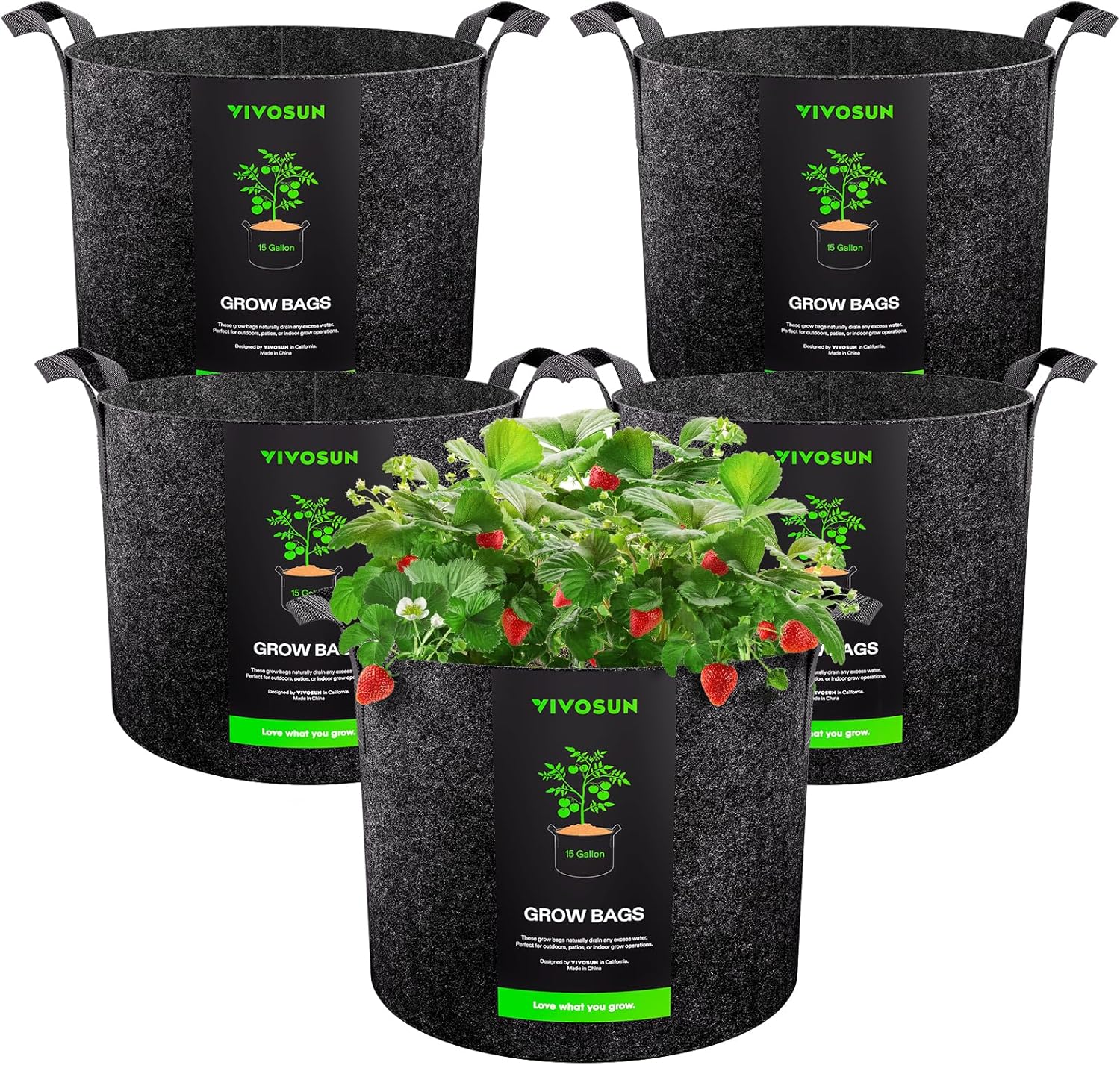 5-Pack 5 Gallon Grow Bags Heavy Duty 300G Thickened Nonwoven Plant Fabric Pots with Handles