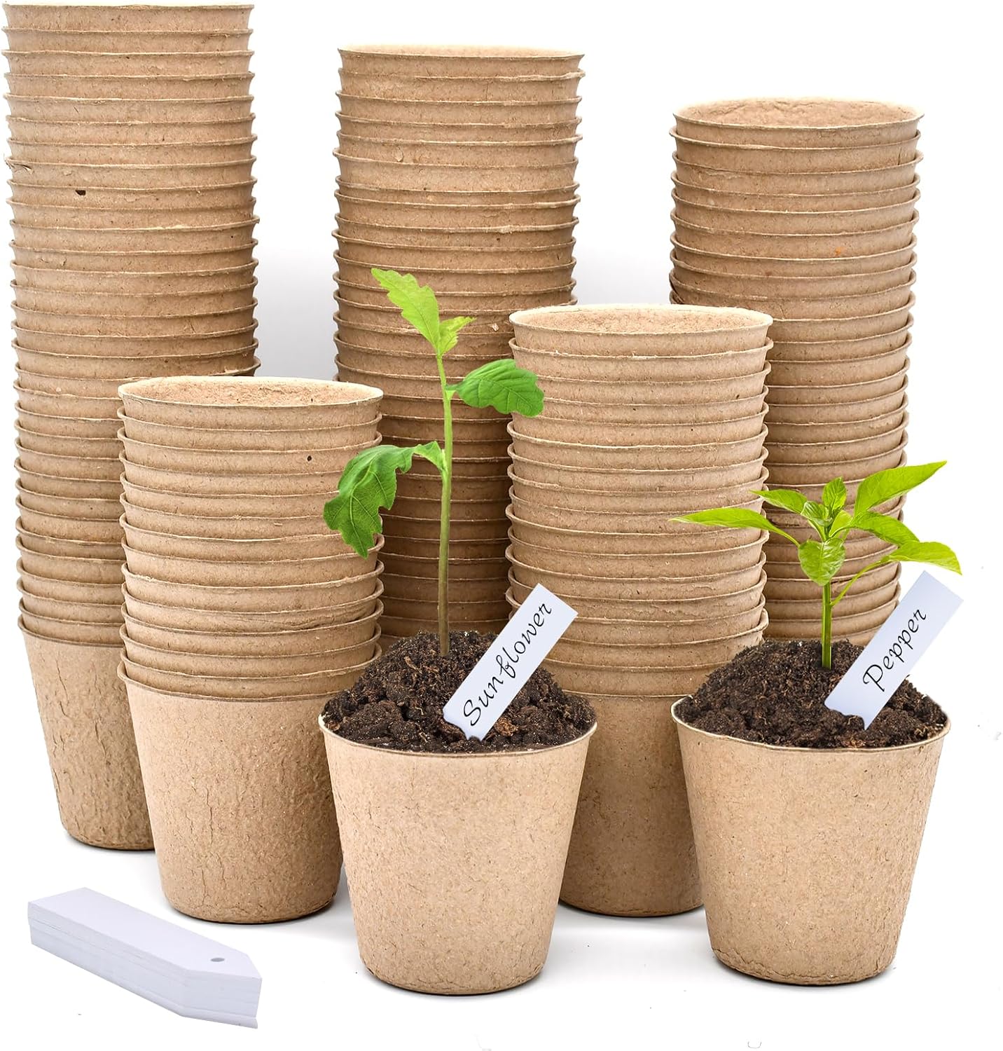 40Pcs 3.15 Inch Peat Pots, Biodegradable Eco-Friendly round Plant Seedling Starters Kit, Seed Germination Trays with 10 Plant Labels for Flower Vegetable Tomato Saplings & Herb Seed Germination