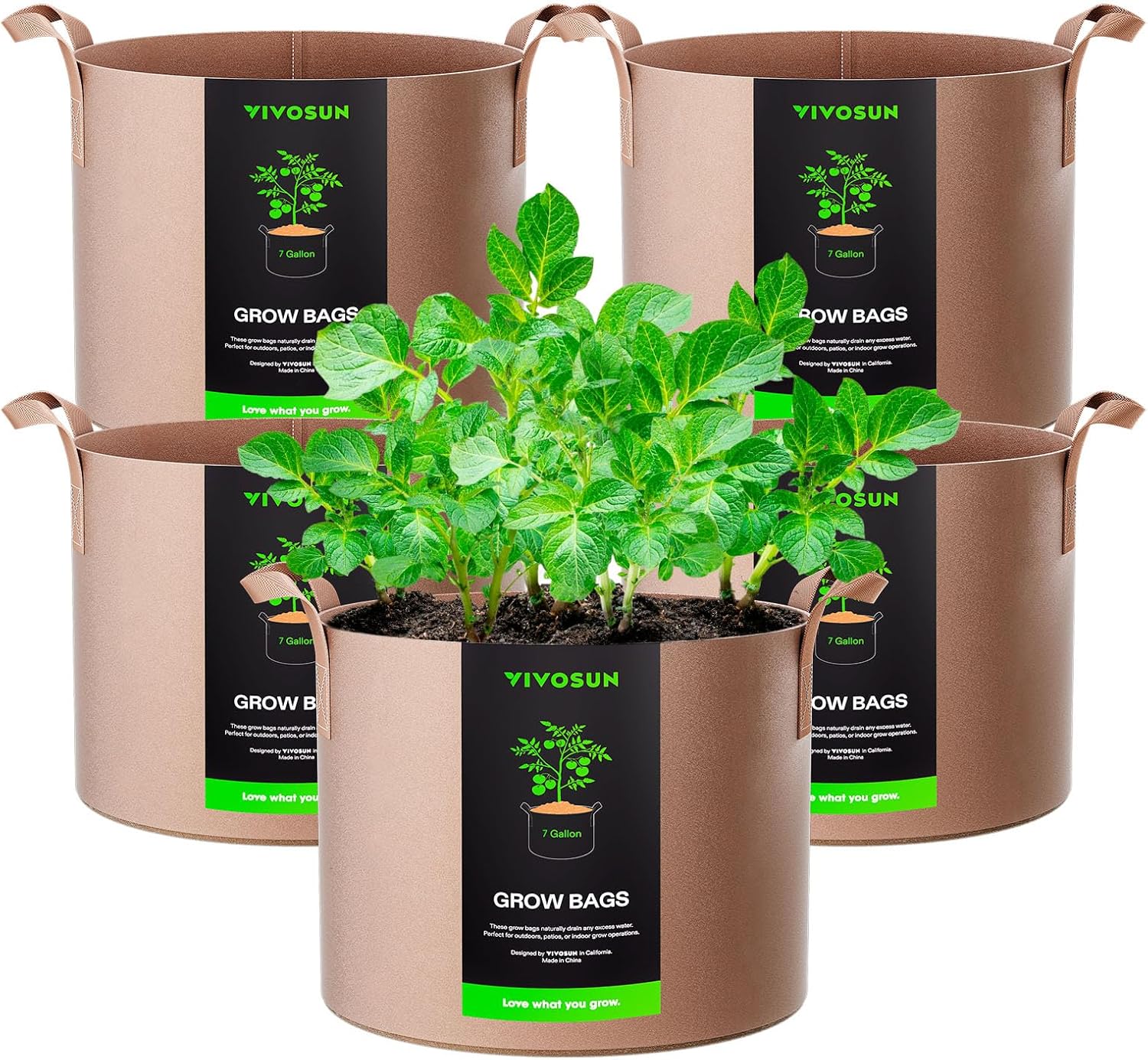 5-Pack 5 Gallon Grow Bags Heavy Duty 300G Thickened Nonwoven Plant Fabric Pots with Handles