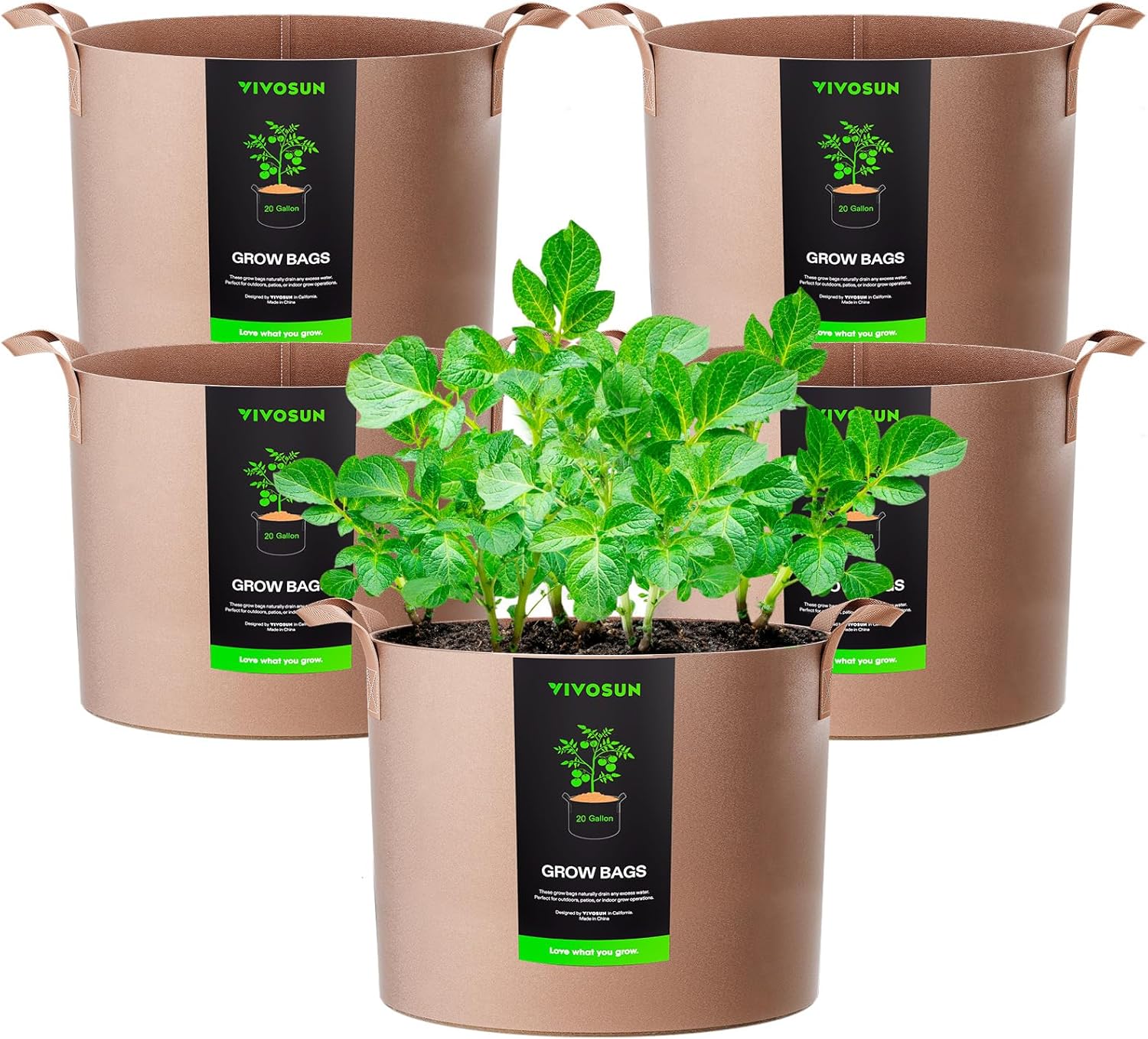 5-Pack 5 Gallon Grow Bags Heavy Duty 300G Thickened Nonwoven Plant Fabric Pots with Handles