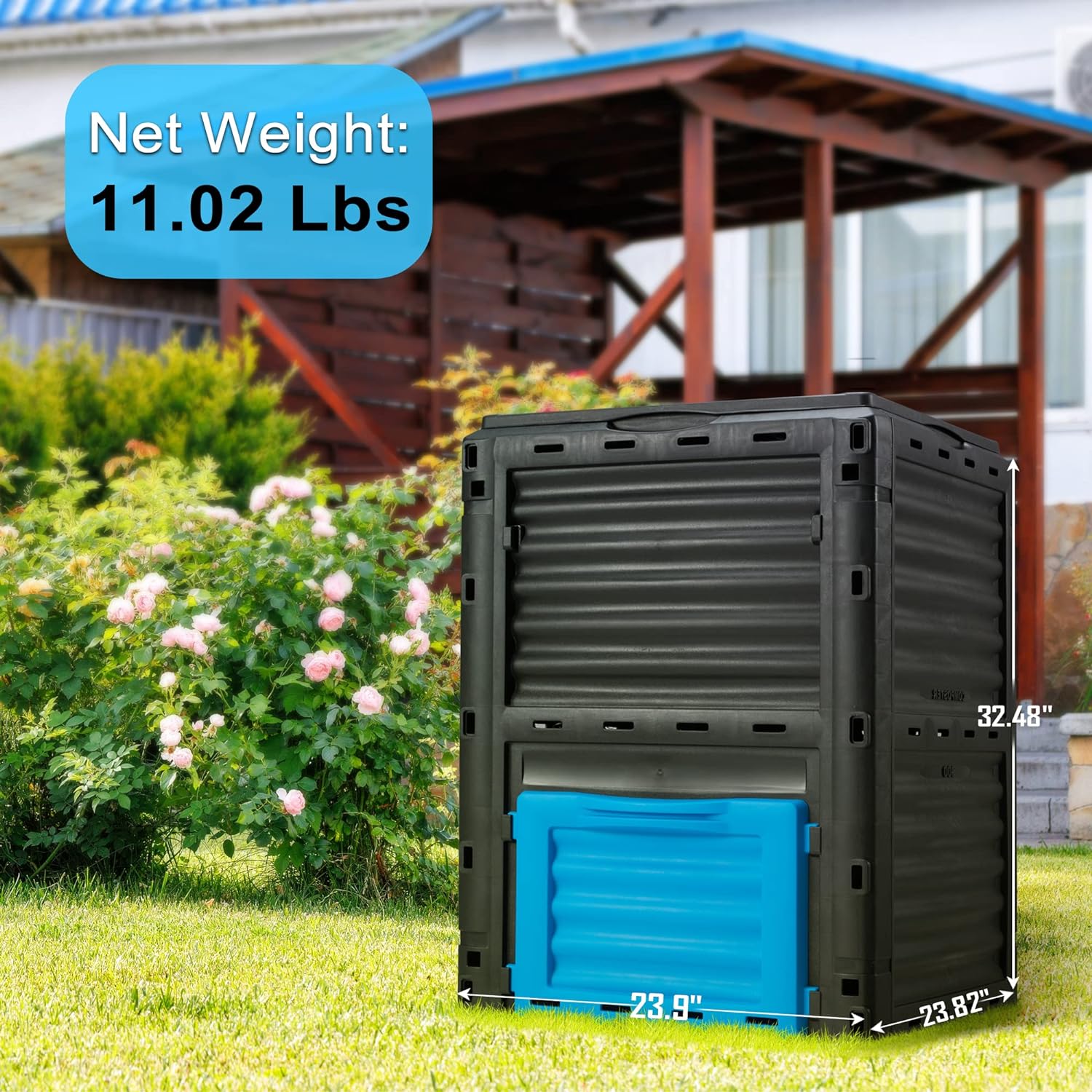 Garden Compost Bin 80 Gallon (300L) Large, Outdoor Composter from PP Material,Composting Box Easy Assembly & Many Vents, Fast Creation of Fertile Soil, Lightweight & Sturdy