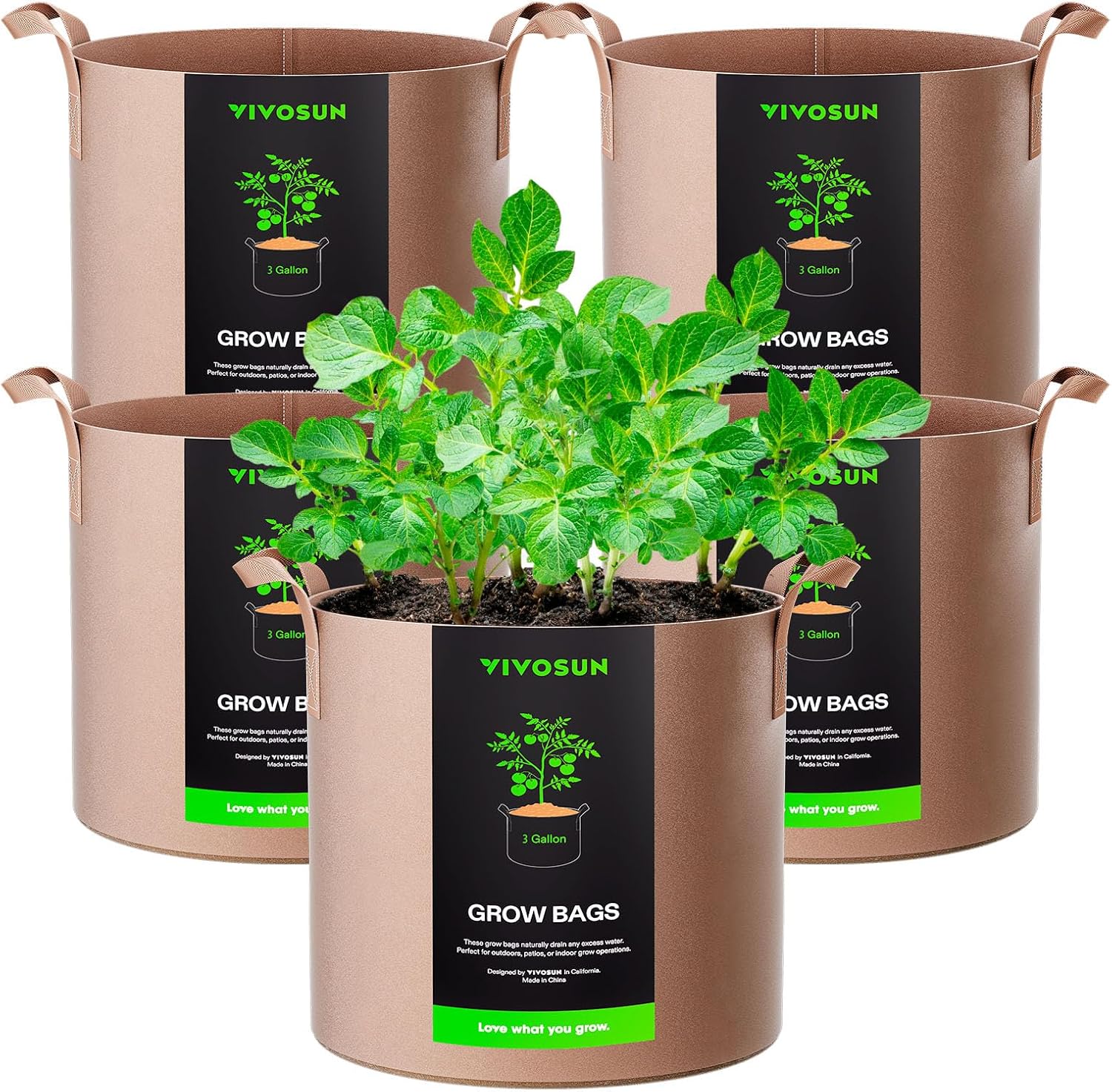 5-Pack 5 Gallon Grow Bags Heavy Duty 300G Thickened Nonwoven Plant Fabric Pots with Handles