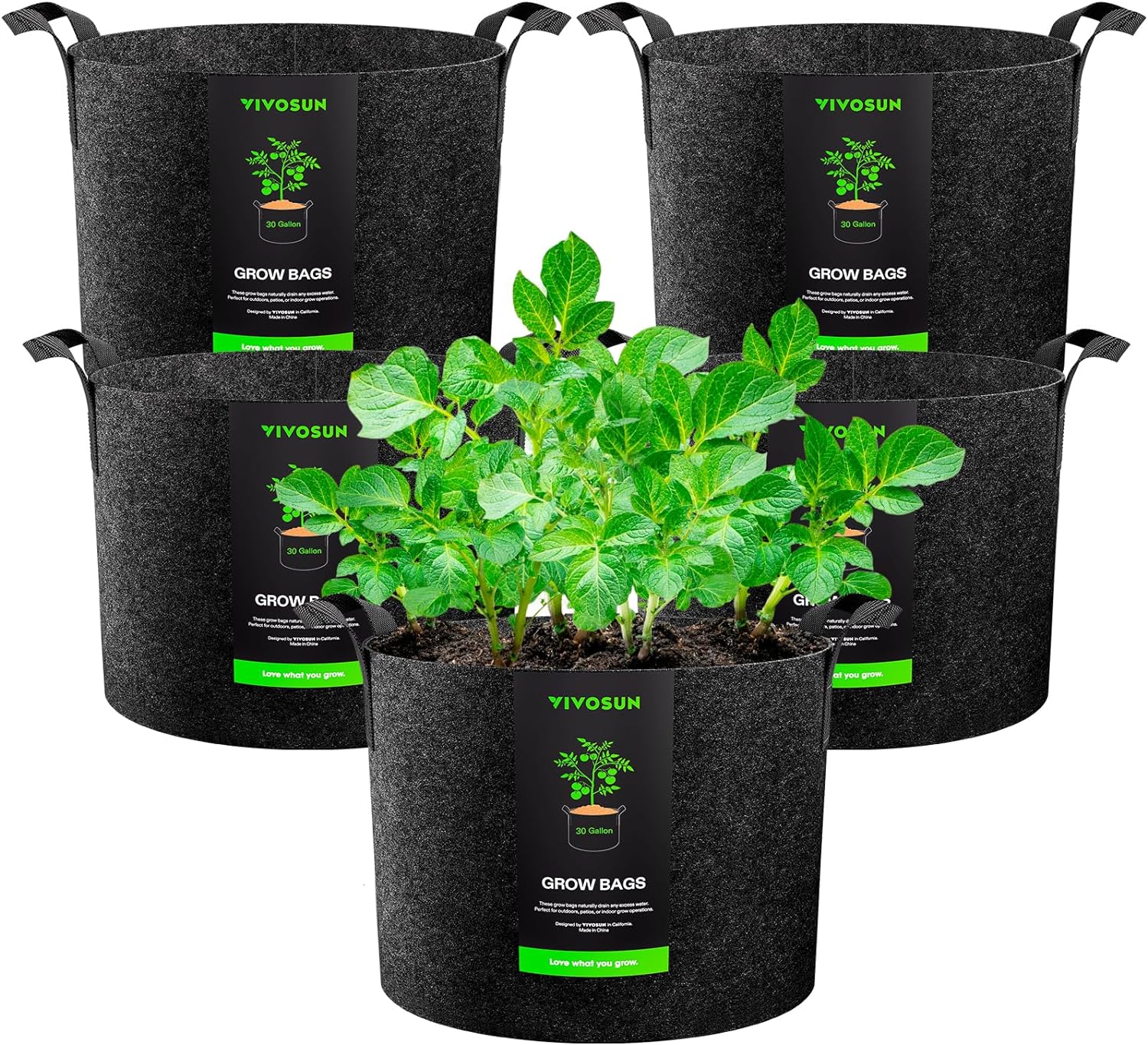 5-Pack 5 Gallon Grow Bags Heavy Duty 300G Thickened Nonwoven Plant Fabric Pots with Handles