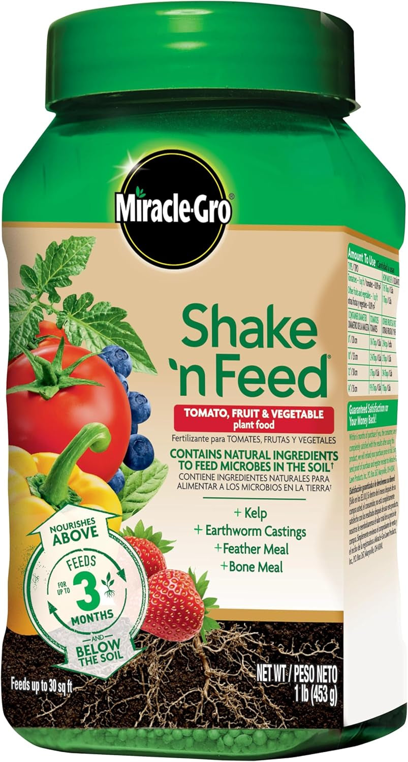 Shake 'N Feed Tomato, Fruit and Vegetable Plant Food, for In-Ground and Container Plants, Feeds up to 3 Months, 1 Lb.