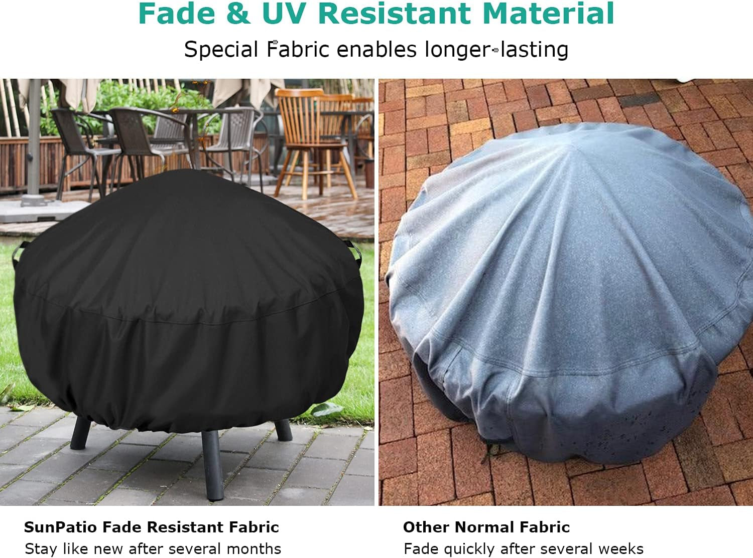 Fire Pit Cover round 44 Inch, Heavy Duty Waterproof Fire Bowl Cover, Outdoor Patio Furniture Side Table Protector with Adjustable Drawstring and Handles, UV & Rip & Fade Resistant, Black