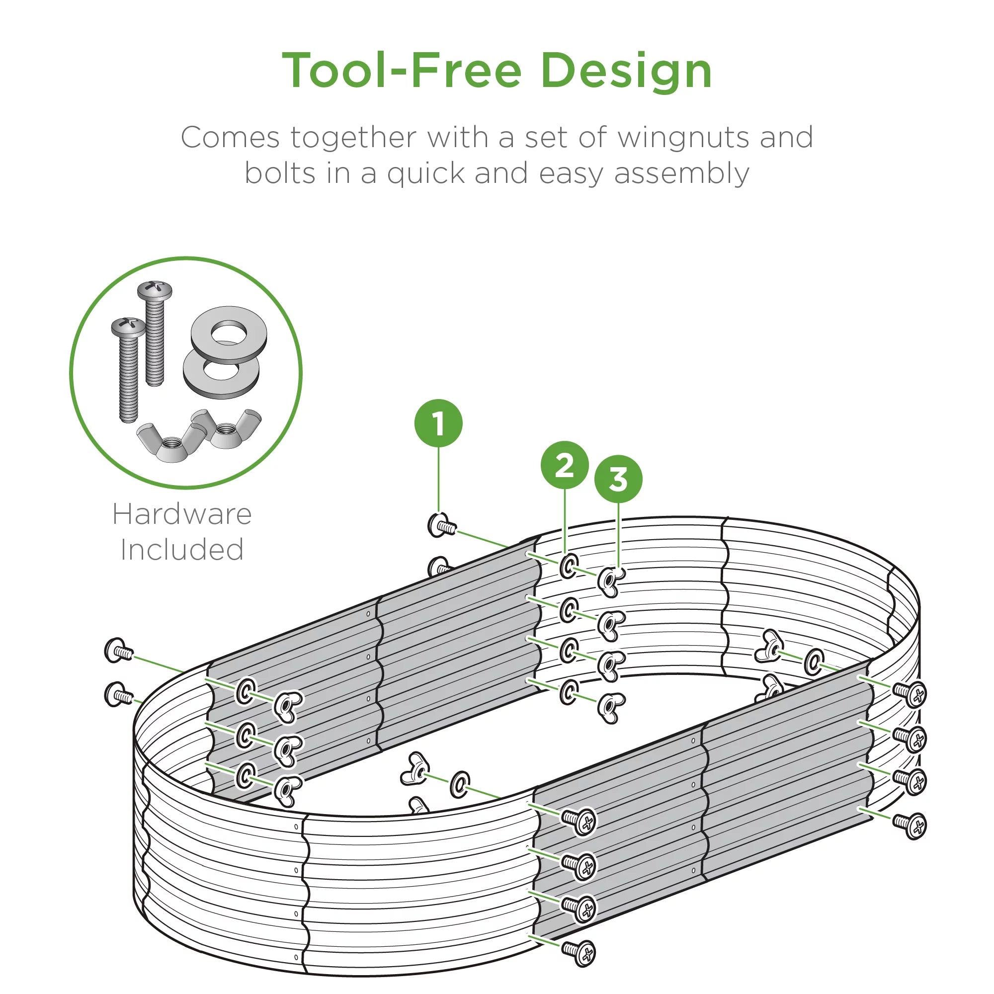 4X2X1Ft Outdoor Raised Metal Oval Garden Bed, Planter Box for Vegetables, Flowers - Charcoal