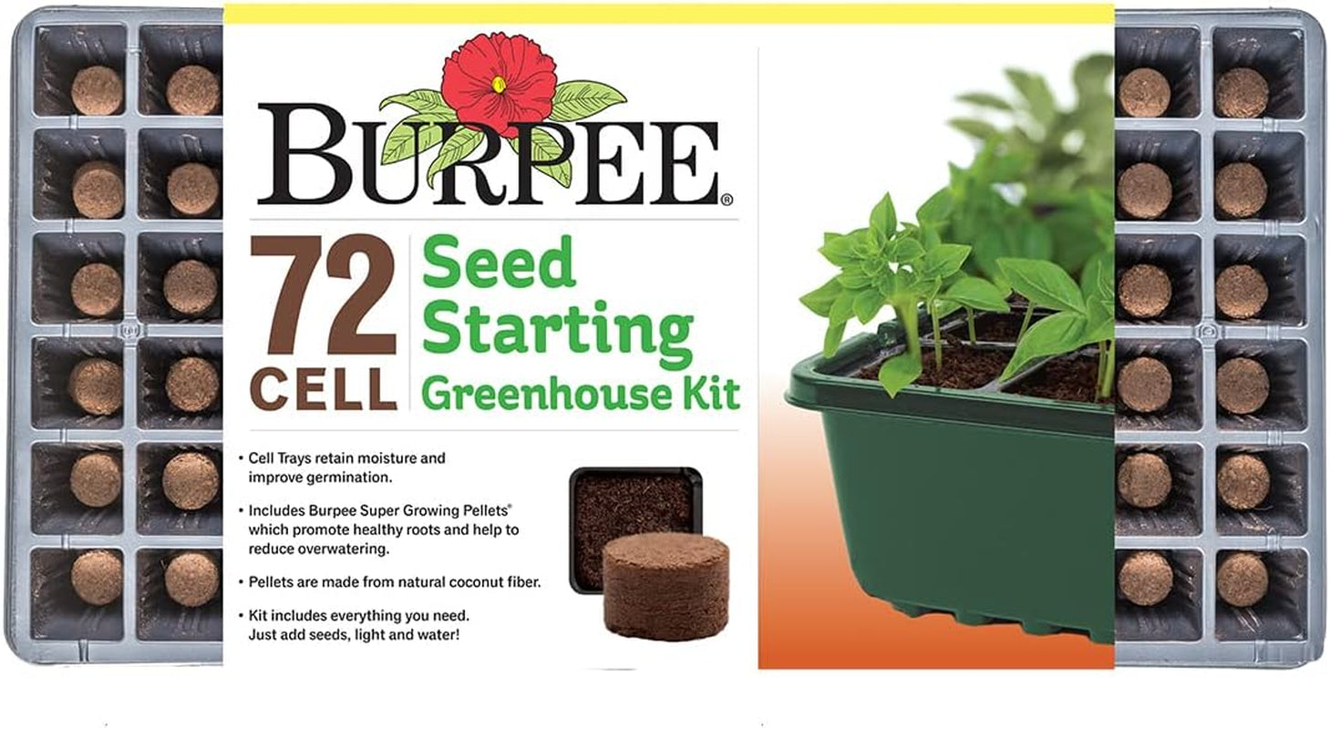 Greenhouse Indoor Starting Herbs, Flowers and Vegetables | Includes Dome, Watering, Seed Starter Tray, Coir Pellets | 10" W X 20" L X 5" H, One Size, 1 Kit (72 Cells)