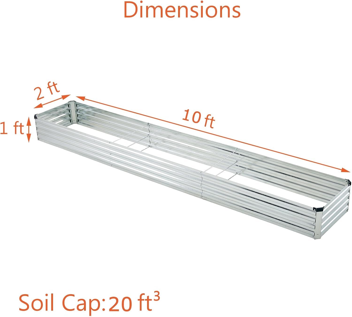 10X2X1Ft(2 Pack) Galvanized Raised Garden Bed,Outdoor Planter Box Metal Patio Kit Planting Bed for Vegetables Flowers and Succulents,Silver